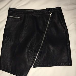 Black zip up leather skirt